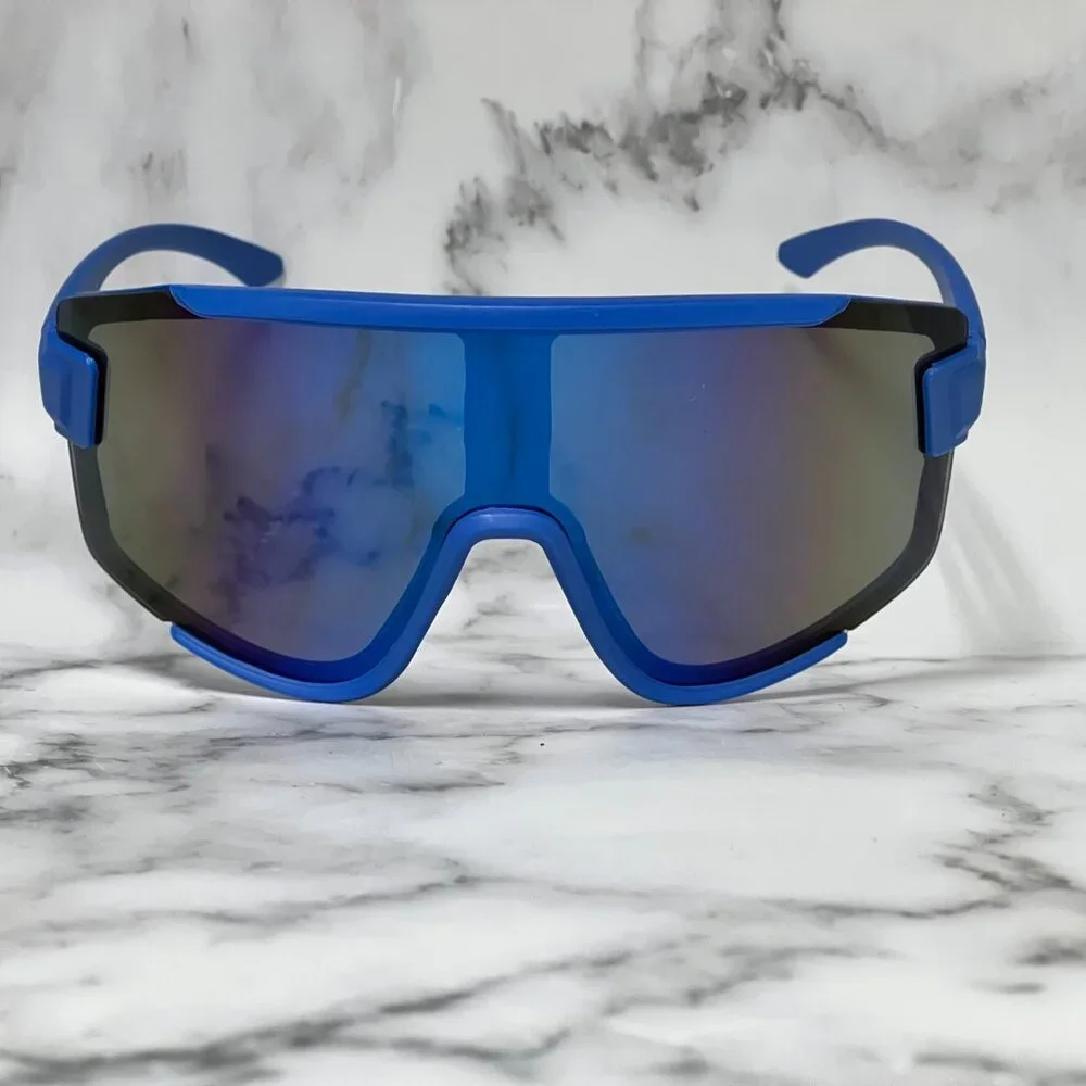 Sport Men Sunglasses Outdoor White Frame‎ Blue Mirror Lens Beach Shades Lentes
